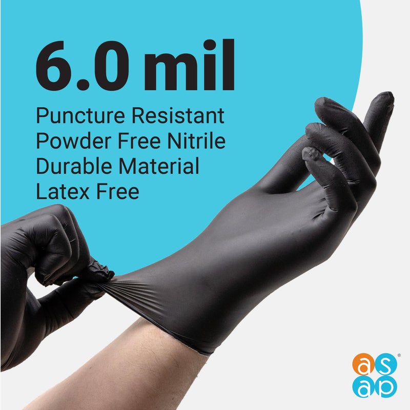 ASAP Thick Black Nitrile Gloves Disposable Latex Free - 6 Mil, Powder Free, Food Safe, Kitchen & Mechanic Gloves - Durable Rubber Cleaning Supplies (Medium, 100 Count) - Image 2
